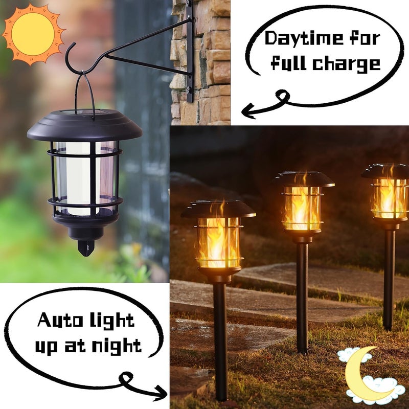 Dynaming 6 Pack Solar Flame Torch Lights Outdoor, Halloween Dual Use Flickering Flame Garden Light, Christmas Hanging Lanterns, Auto On/Off & Waterproof Lighting for Lawn Patio Yard Walkway Driveway - Image 3
